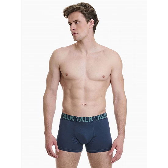 Ανδρικό βαμβακερό εσώρουχο Boxer 2Pack εξωτερικό λάστιχο Walk W1755-1-0374 ΜΠΛΕ ΣΜΑΡΑΓΔΙ