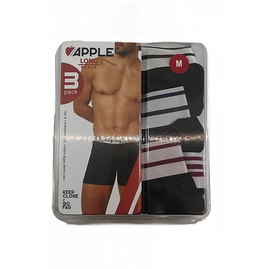 Ανδρικό Εσώρουχό Boxer Βαμβακερό Εξωτερικό Λάστιχο Μακρύ πόδι 3 Pack APPLE 0113944-BLACK-BLACK-BLACK
