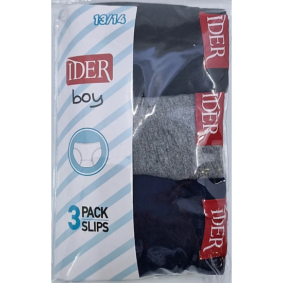 Παιδικό Βαμβακερό Εσώρουχο Σλιπ 3Pack IDER 3102 ΓΚΡΙ/ΜΑΥΡΟ/ΜΠΛΕ