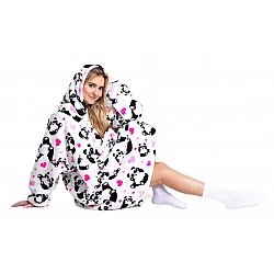 Γυναικεία Ρόμπα Χειμερινή με Κουκούλα Fleece ONE SIZE Panda XL Noxxiez CH354 ΛΕΥΚΟ ΜΑΥΡΟ