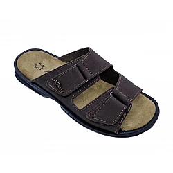 Ανδρική δερμάτινη παντόφλα Αυτοκόλλητα (velcro) Αναπαυτική BELLA-A34 Καφέ