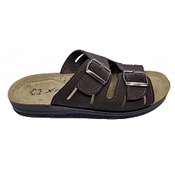 Ανδρική Δερμάτινη Παντόφλα Αναπαυτική Soft BELLA XFEET-AA12 ΚΑΦΕ