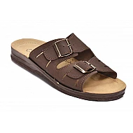 Ανδρική Δερμάτινη Παντόφλα Αναπαυτική Soft BELLA XFEET-AA12 ΚΑΦΕ