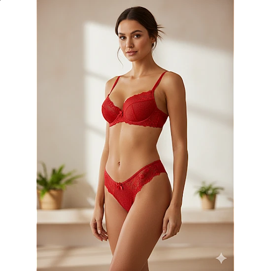 G string Ύφασμα Γυαλιστερό & Δαντέλα   Κόκκινο Milena By Paris 006956-Κόκκινο