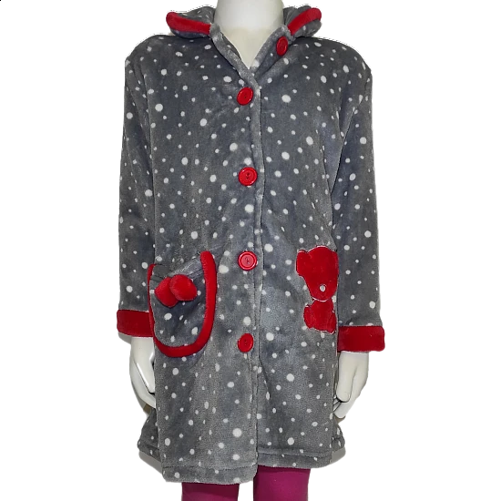 Παιδική ρόμπα fleece κουμπιά Lydia Creations 17599 Γκρι-κόκκινο