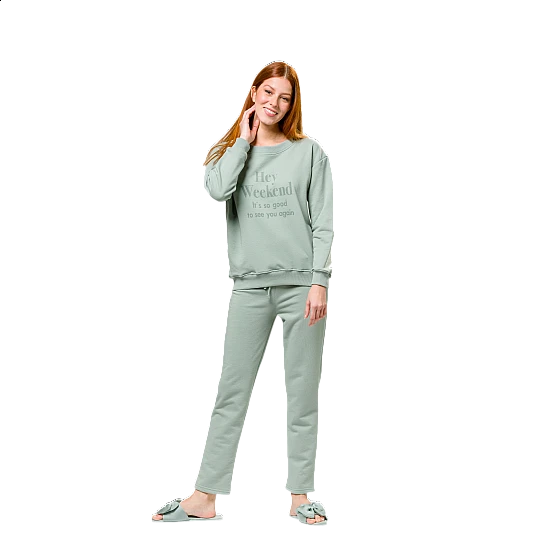 Γυναικεία Χειμερινή πιτζάμα Homewear φαρδιά λαιμόκοψη HARMONY 28-101933 Βεραμάν