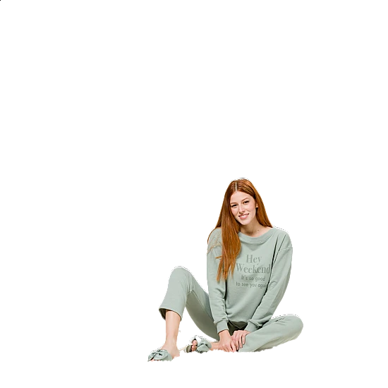 Γυναικεία Χειμερινή πιτζάμα Homewear φαρδιά λαιμόκοψη HARMONY 28-101933 Βεραμάν