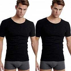 Ανδρική φανέλα T-SHIRT κοντό μανίκι Χαμηλός Λαιμός 2Pack Walk W1960-2 Μαύρο