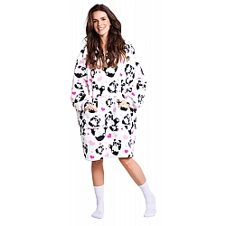 Γυναικεία Ρόμπα Χειμερινή με Κουκούλα Fleece ONE SIZE Panda XL Noxxiez CH354 ΛΕΥΚΟ ΜΑΥΡΟ