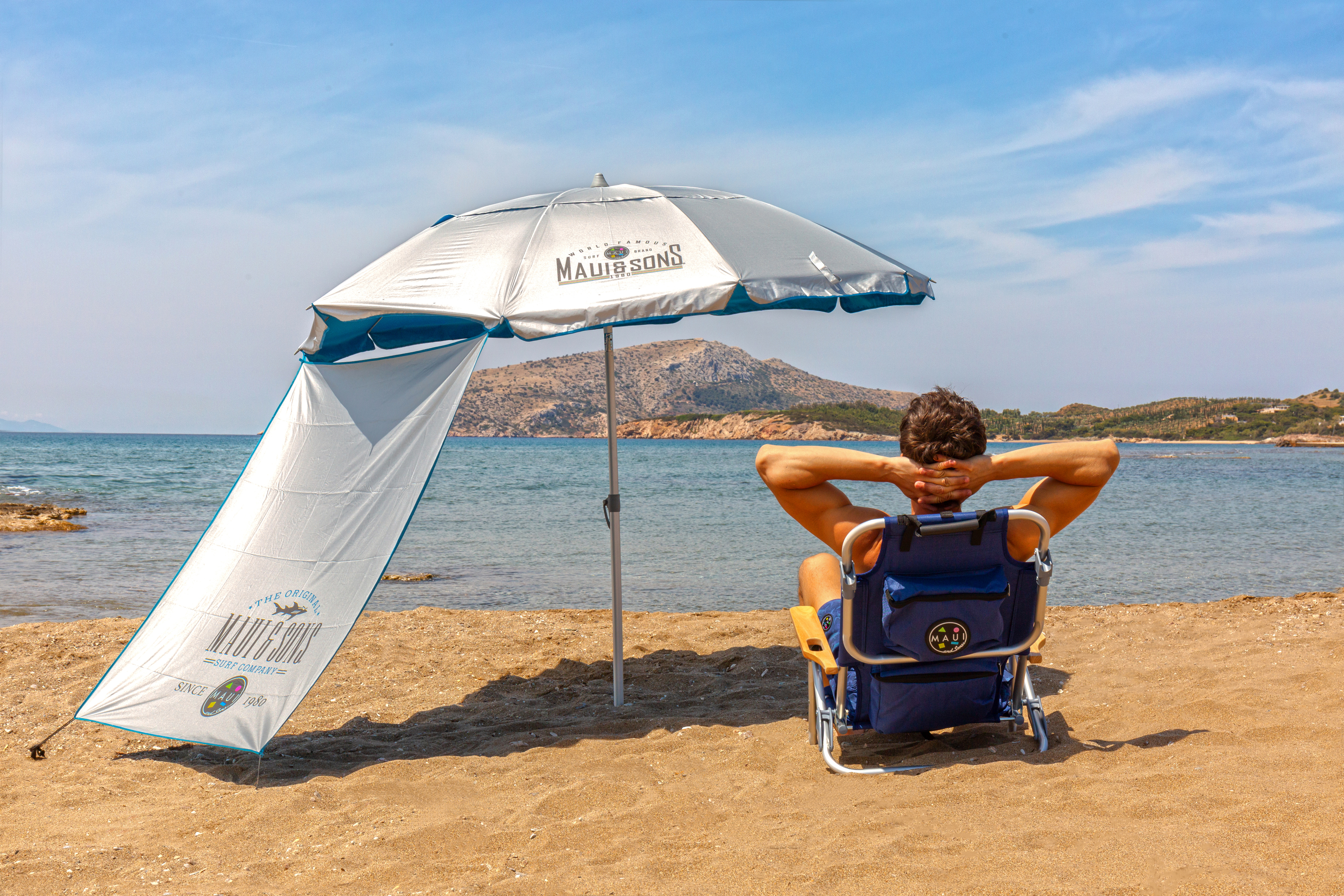 Oμπρέλα Θαλάσσης Set Σκίαστρο Πασαλάκια 220/10 XL Αλουμινίου Αντιανεμική Μηχανισμό κλήσης  UPF50+ Ακτίνες FIBER GLASS MAUI & SONS 1981 Royal Blue 