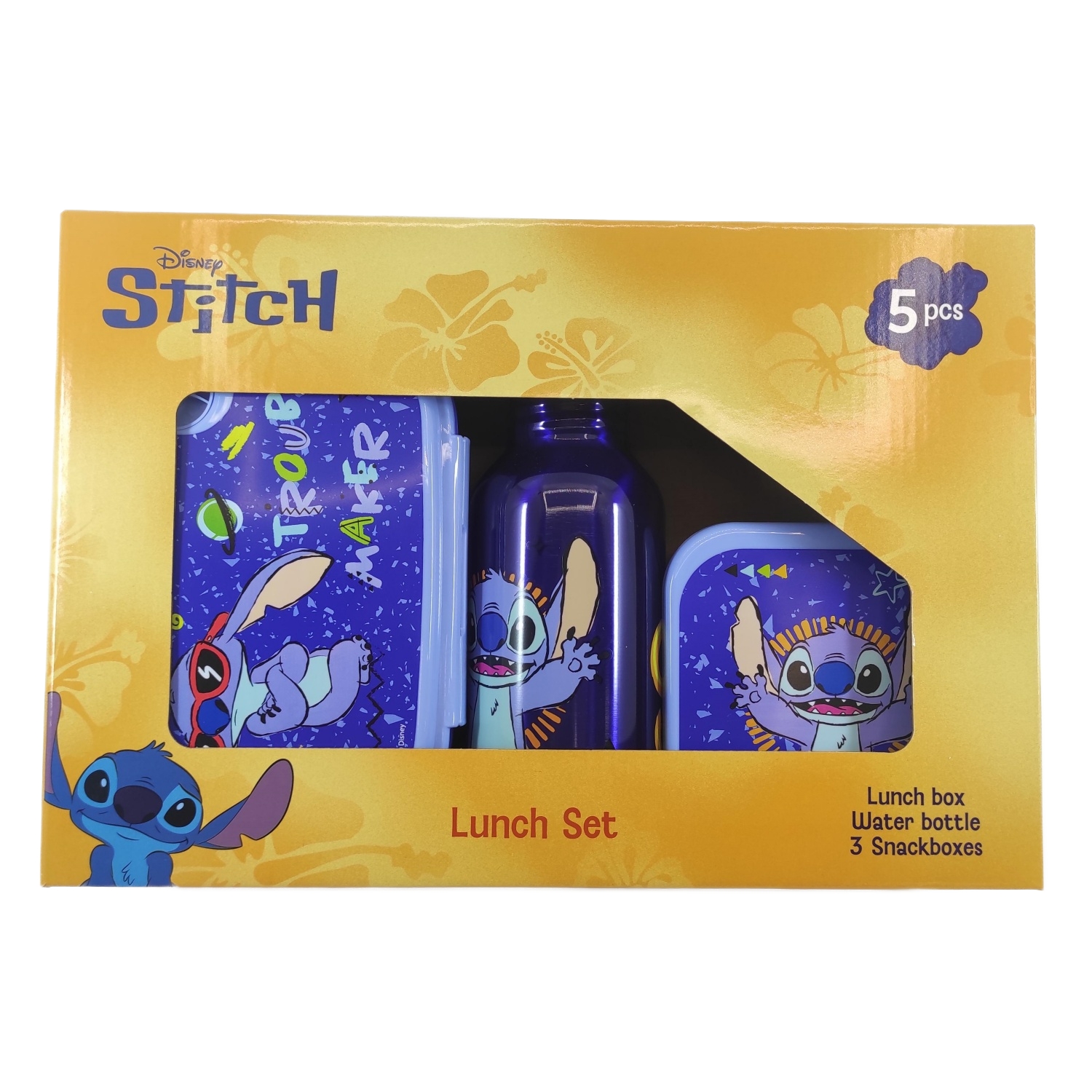 Παιδικό LUNCH SET 5 LUNCH BOX SNACK BOX και Μπουκάλι Παγούρι Νερού Αλουμινίου Disney Stitch 565468 ΜΠΛΕ