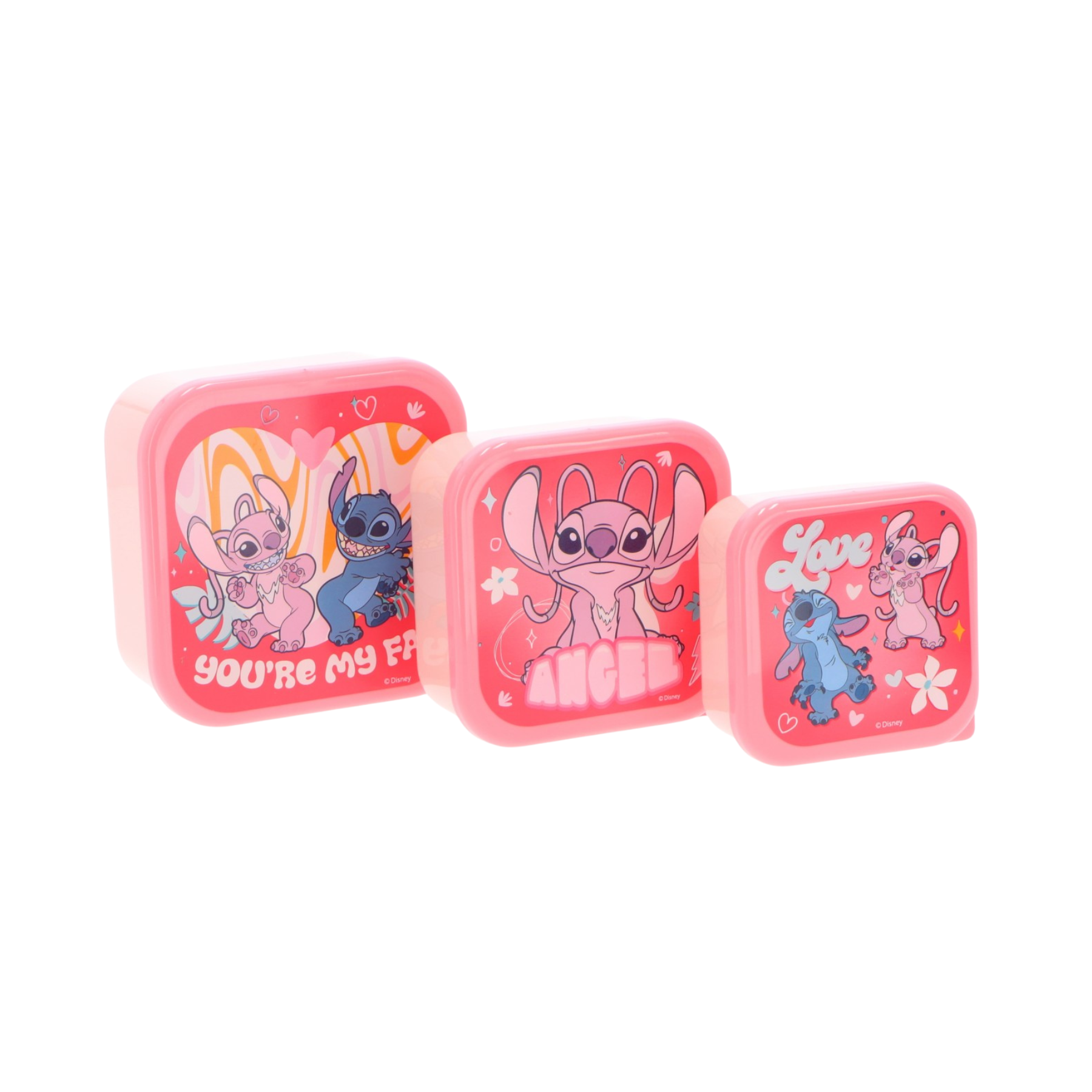 Παιδικό LUNCH SET 5 LUNCH BOX SNACK BOX και Μπουκάλι Παγούρι Νερού Αλουμινίου Disney Stitch & Angel 565469 ΡΟΖ