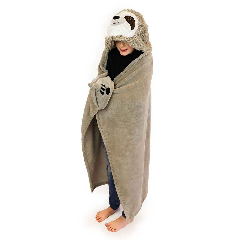 Παιδική Κουβέρτα Fleece 100cm x 130cm με κουκούλα σχέδιο sloth Noxxiez BL809 ΜΠΕΖ