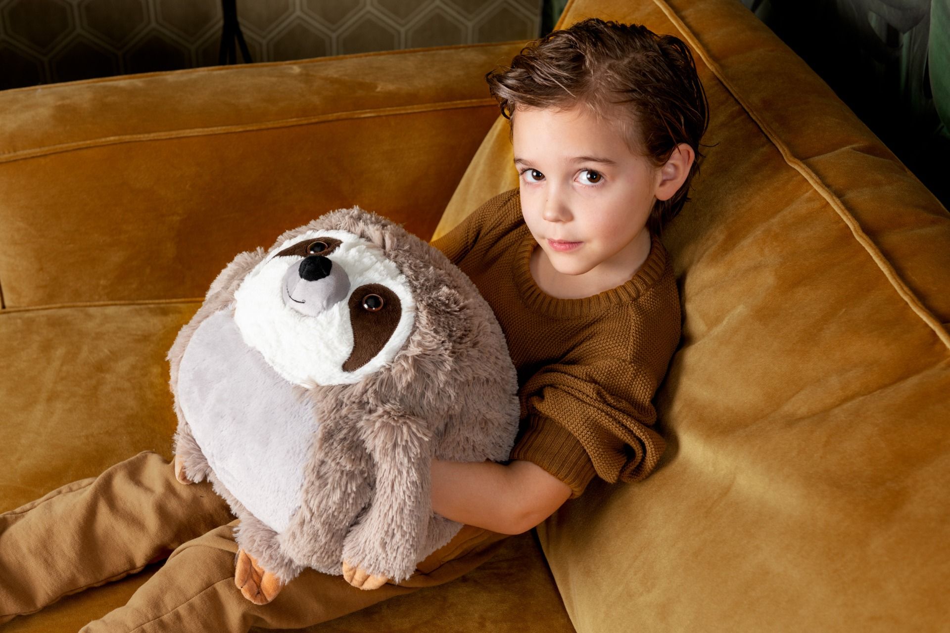 Παιδικό Cuddle Pillow Λούτρινο Ζωάκι Sloth Μαξιλάρι Αγκαλιάς με τσέπες για ζεστά χέρια Hand warmers Noxxiez HW709 ΜΠΕΖ