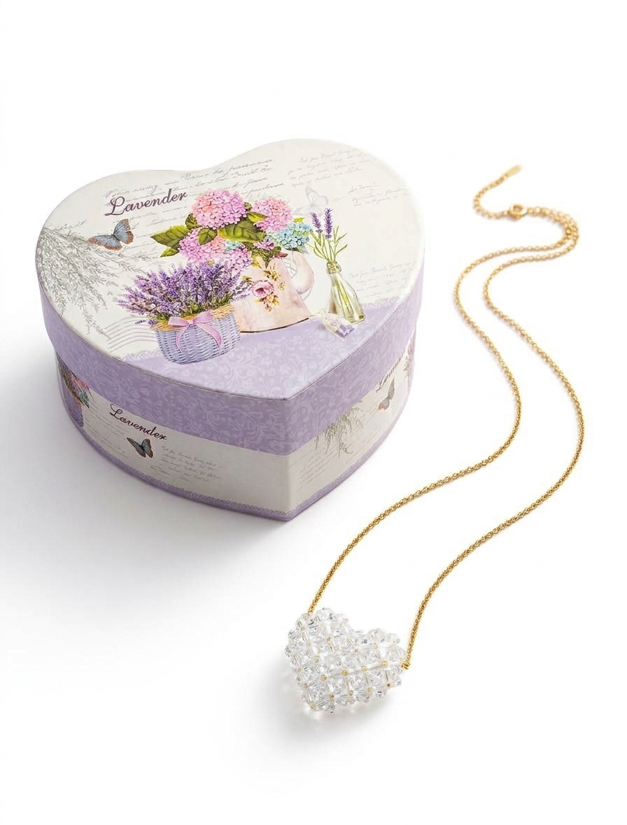 Κολιέ Miyuki Χειροποίητο Handmade Ανοξείδωτο Ατσάλι 3D φουσκωτή καρδιά Κούμπωμα Lobster clasp Συσκευασία Δώρου cristal