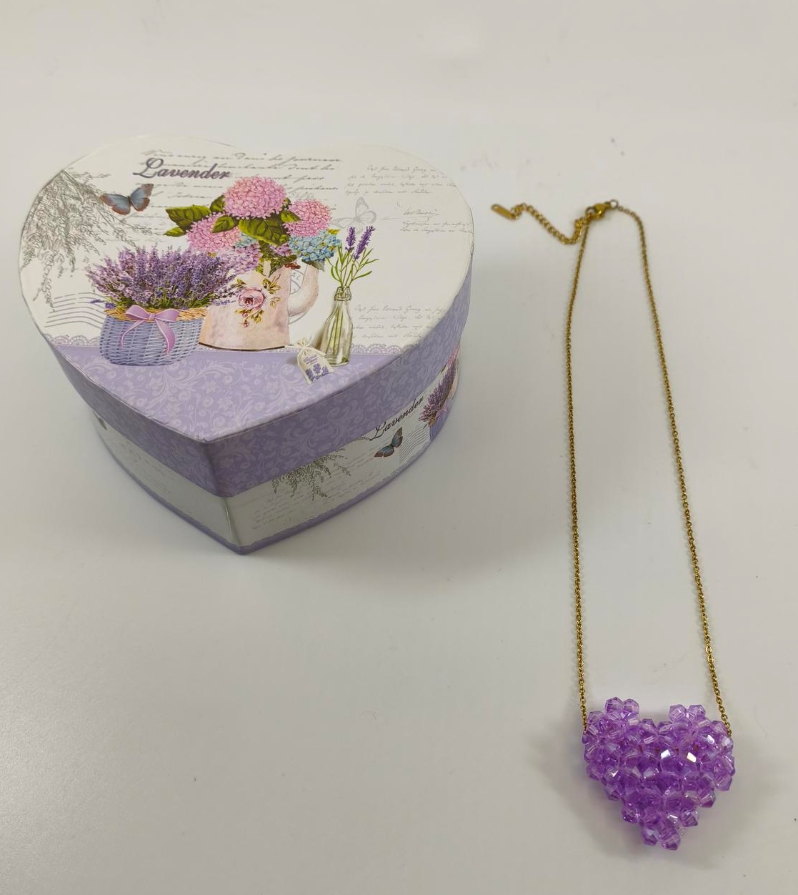 Κολιέ Miyuki Χειροποίητο Handmade Ανοξείδωτο Ατσάλι 3D φουσκωτή καρδιά Κούμπωμα Lobster clasp Συσκευασία Δώρου PURPLE