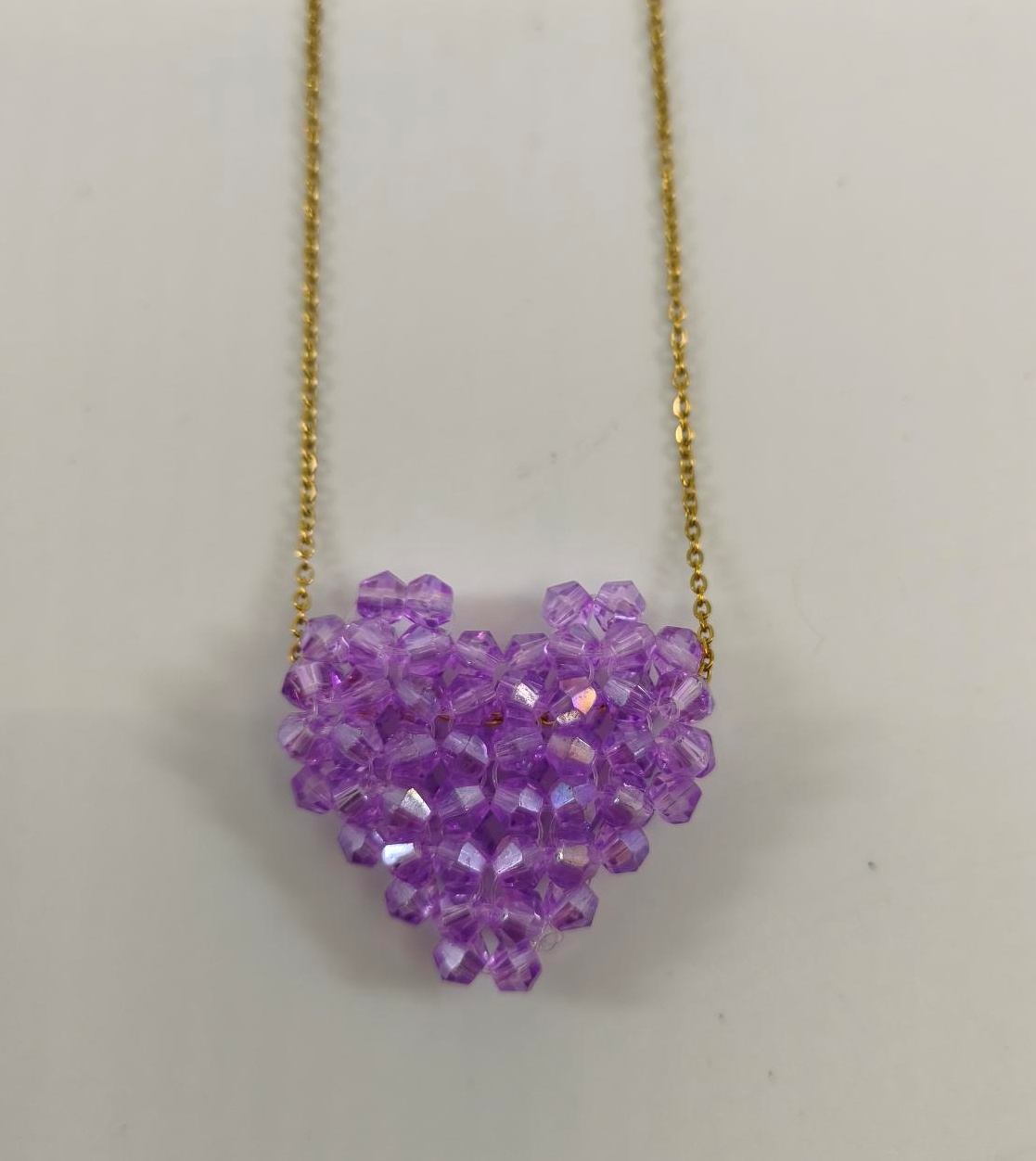 Κολιέ Miyuki Χειροποίητο Handmade Ανοξείδωτο Ατσάλι 3D φουσκωτή καρδιά Κούμπωμα Lobster clasp Συσκευασία Δώρου PURPLE