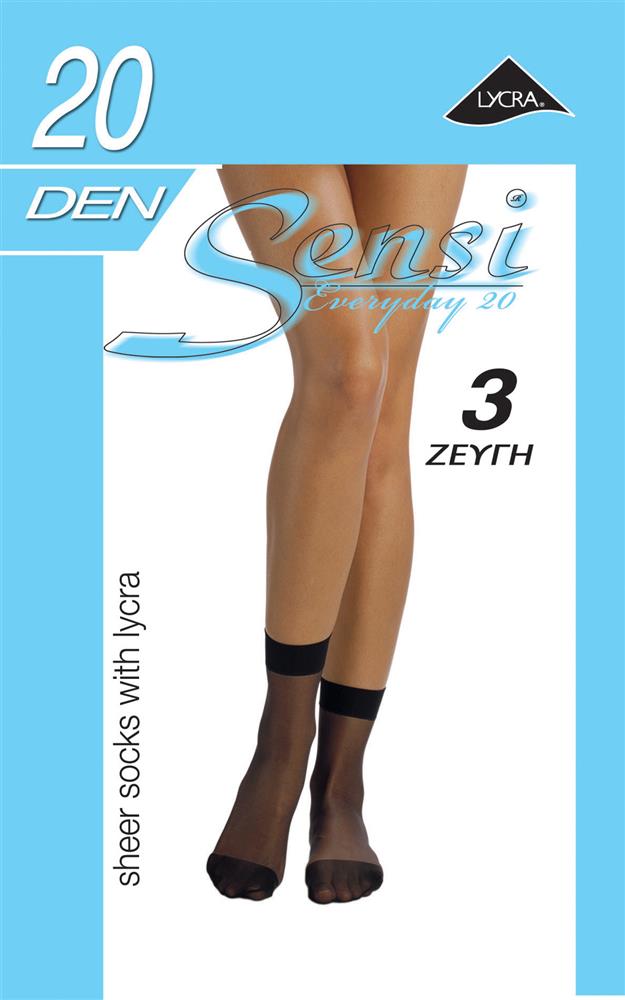 Σοσόνι Καλτσάκι ONE SIZE 3 Ζεύγη Ενισχυμένη μύτη  Sensi EVERYDAY 20 DEN 0203 ΓΡΑΦΙΤΗΣ