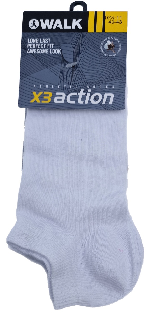 Ανδρική Κάλτσα Κοφτή Βαμβακερή 3άδα WALK X3action V20-010101 ΛΕΥΚΟ