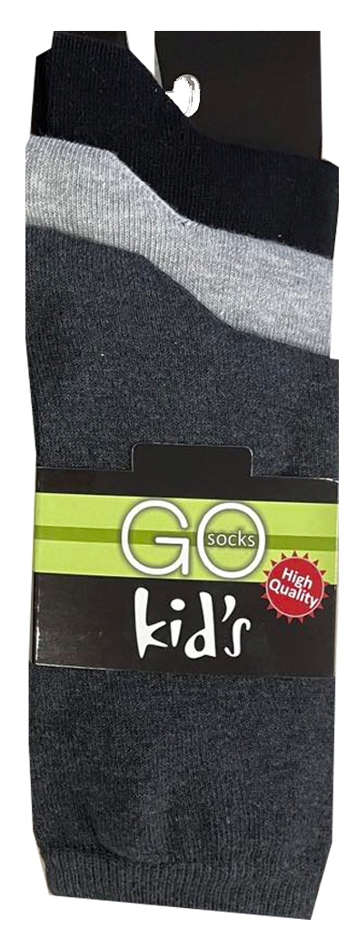 Παιδική Κάλτσα βαμβακερή 3άδα 31-34 ONE SIZE Sensi GO SOCKS 1106 ΜΑΥΡΟ ΑΝΘΡΑΚΙ ΓΚΡΙ