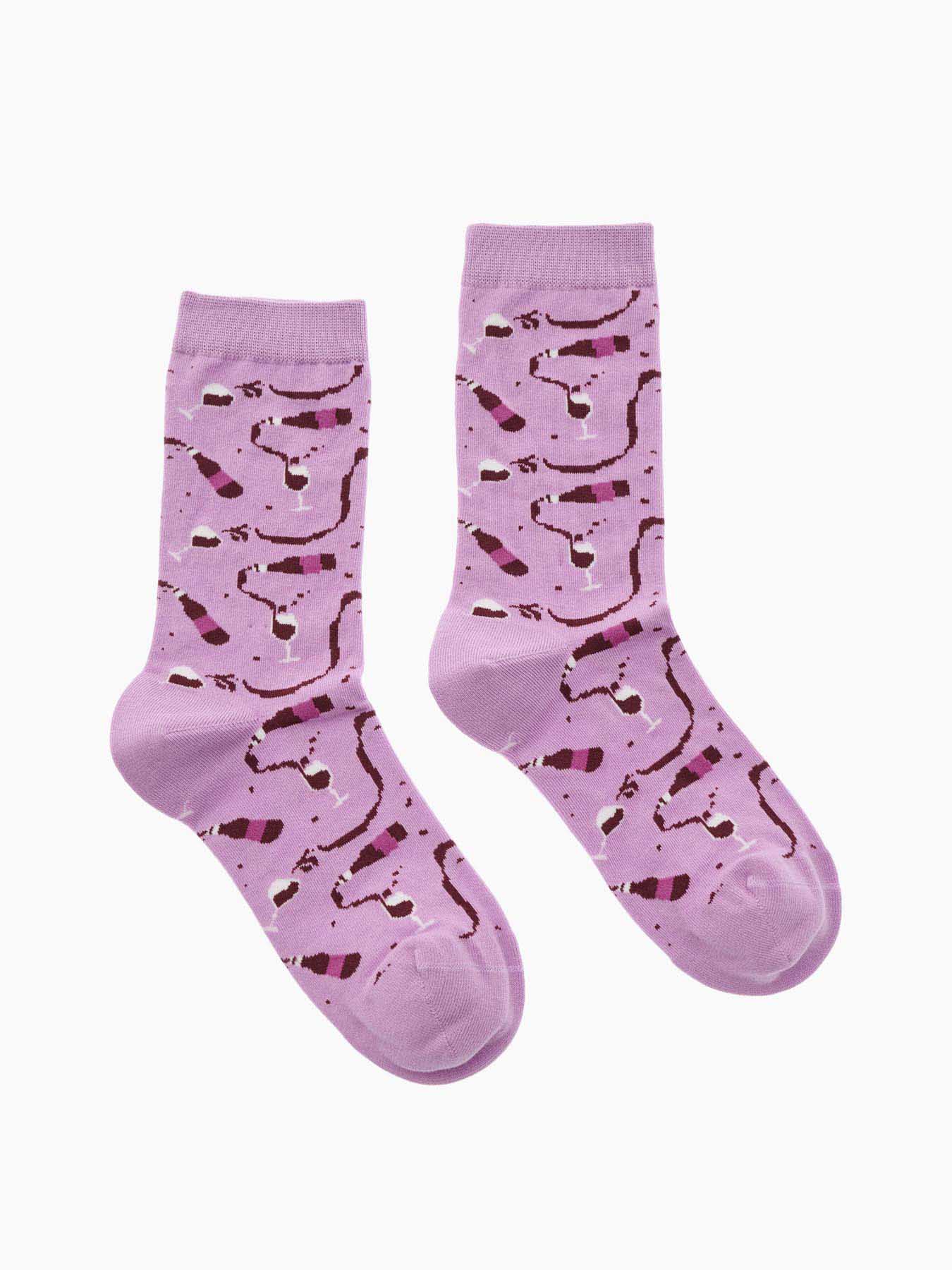 Κάλτσα Βαμβακερή Σχέδιο Wine One Size 36-40 Μαλακό Λάστιχο WALK W132-9-30 ΡΟΖ