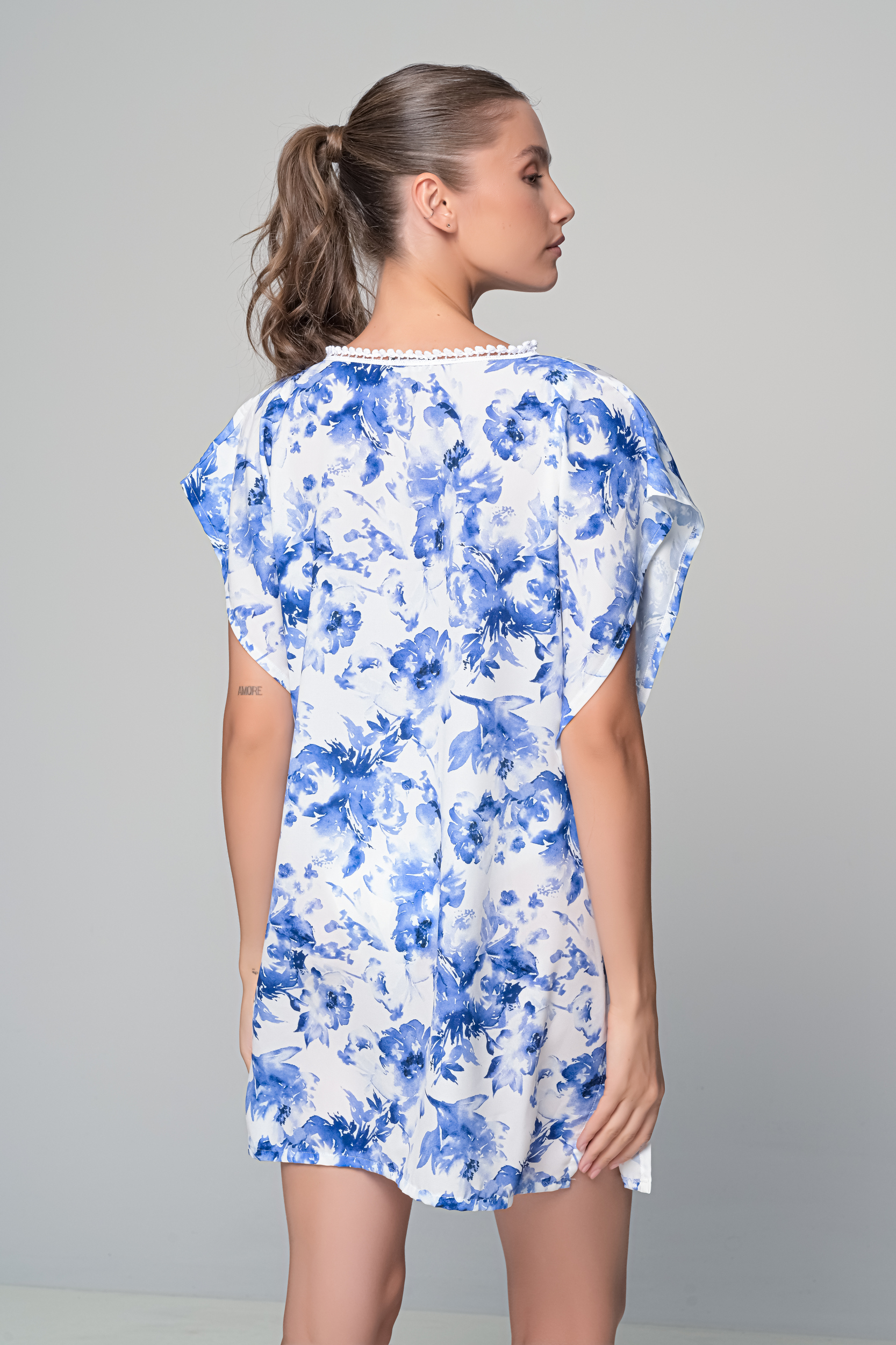 Καφτάνι Rayon   Λευκό μπλε Milena By Paris 040299-Λευκό-μπλε