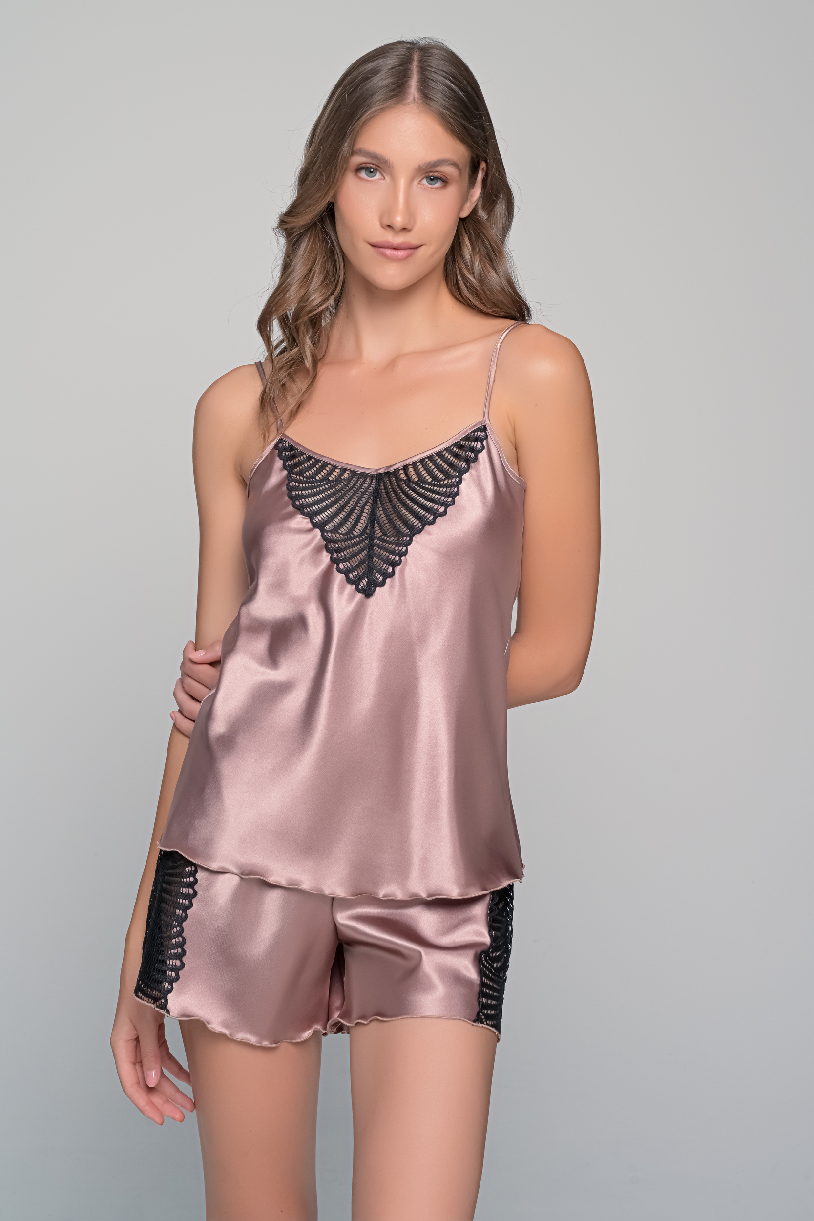 Σατεν Babydoll με Σορτς  Μόκκα μαύρο Milena By Paris 004194-Μόκκα-μαύρο