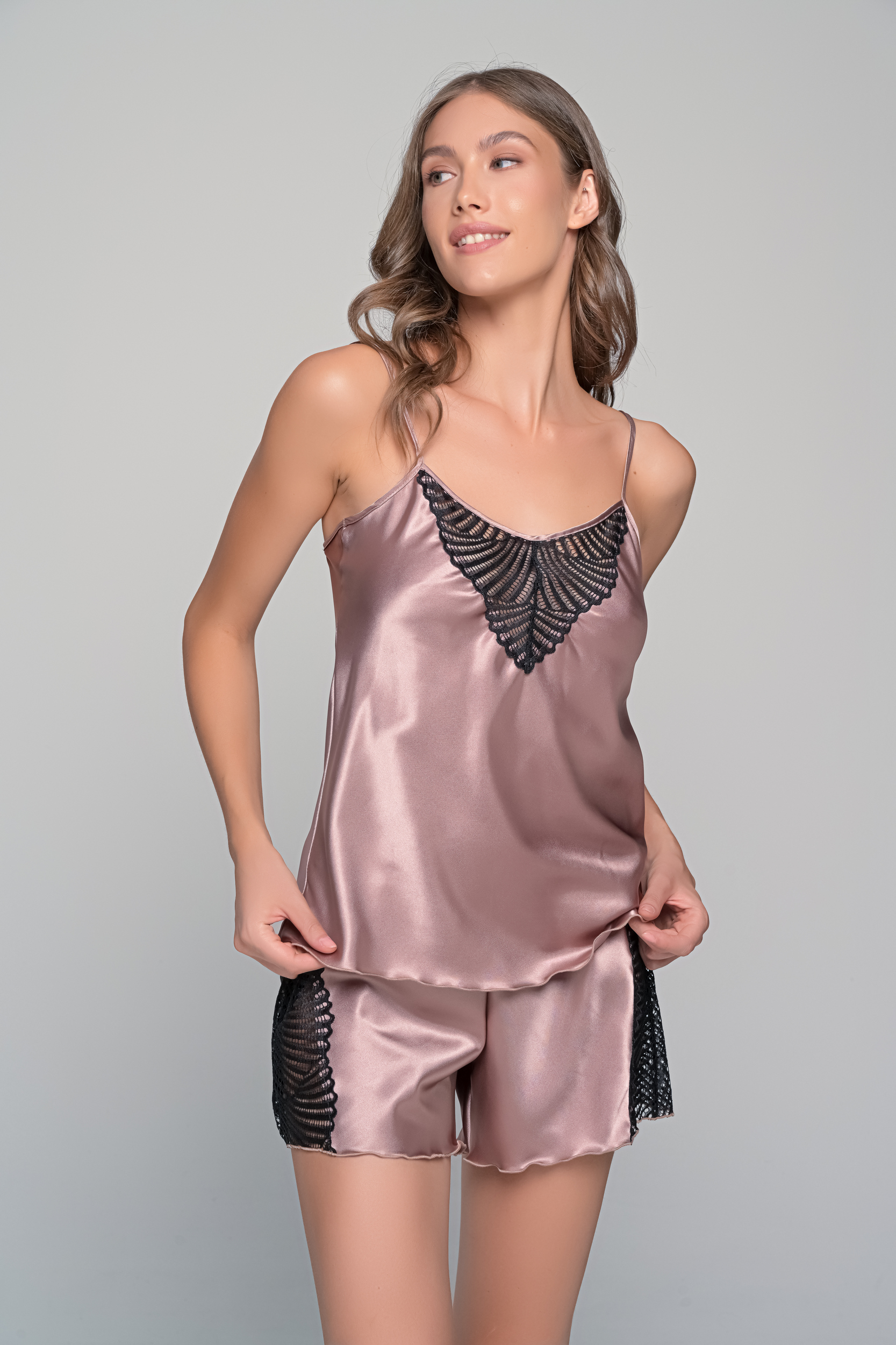 Σατεν Babydoll με Σορτς  Μόκκα μαύρο Milena By Paris 004194-Μόκκα-μαύρο