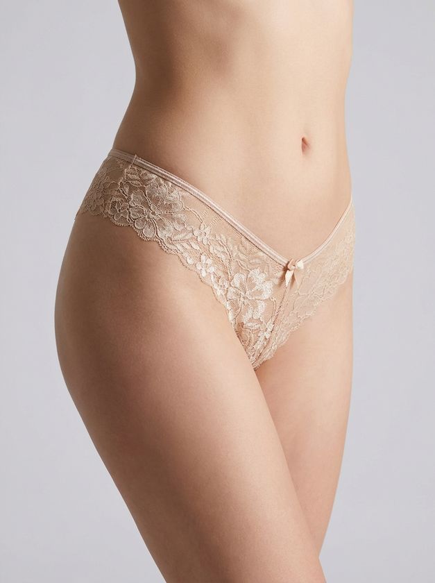 Brazilian Slip με Δαντέλα – Μπεζ Milena By Paris 008552-Μπεζ