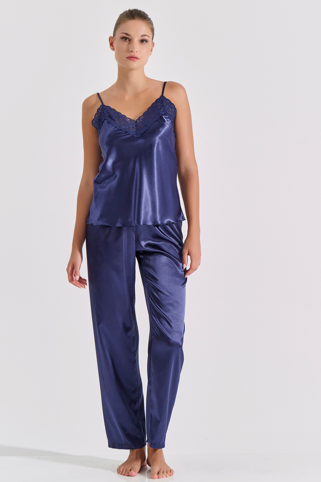 Σατέν Σετ με Πυζάμα και Ρόμπα   Μπλε Milena By Paris Set9185-5367-Μπλε