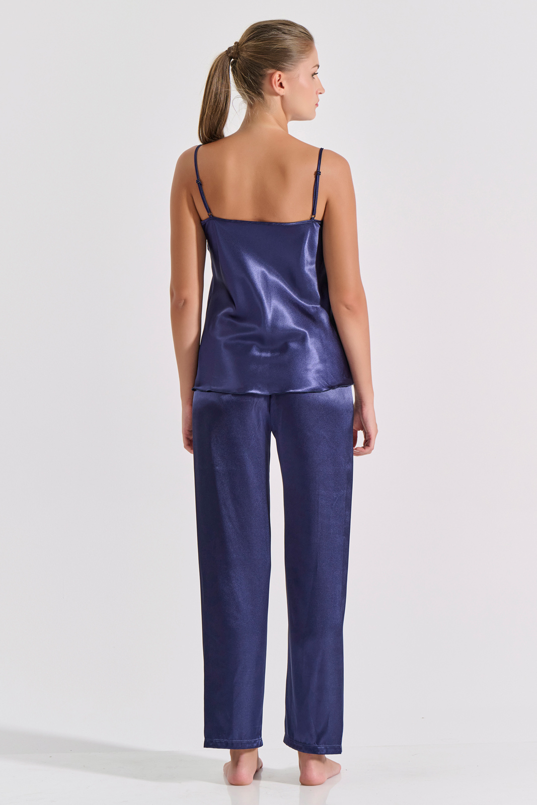 Σατέν Σετ με Πυζάμα και Ρόμπα   Μπλε Milena By Paris Set9185-5367-Μπλε