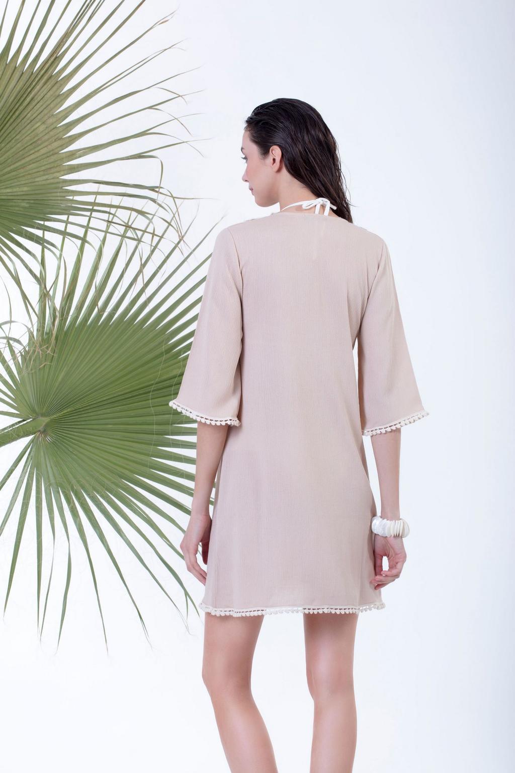 Καφτάνι Rayon με Διακοσμητικό Μοτίφ   Μπεζ Milena By Paris 040163-Μπεζ