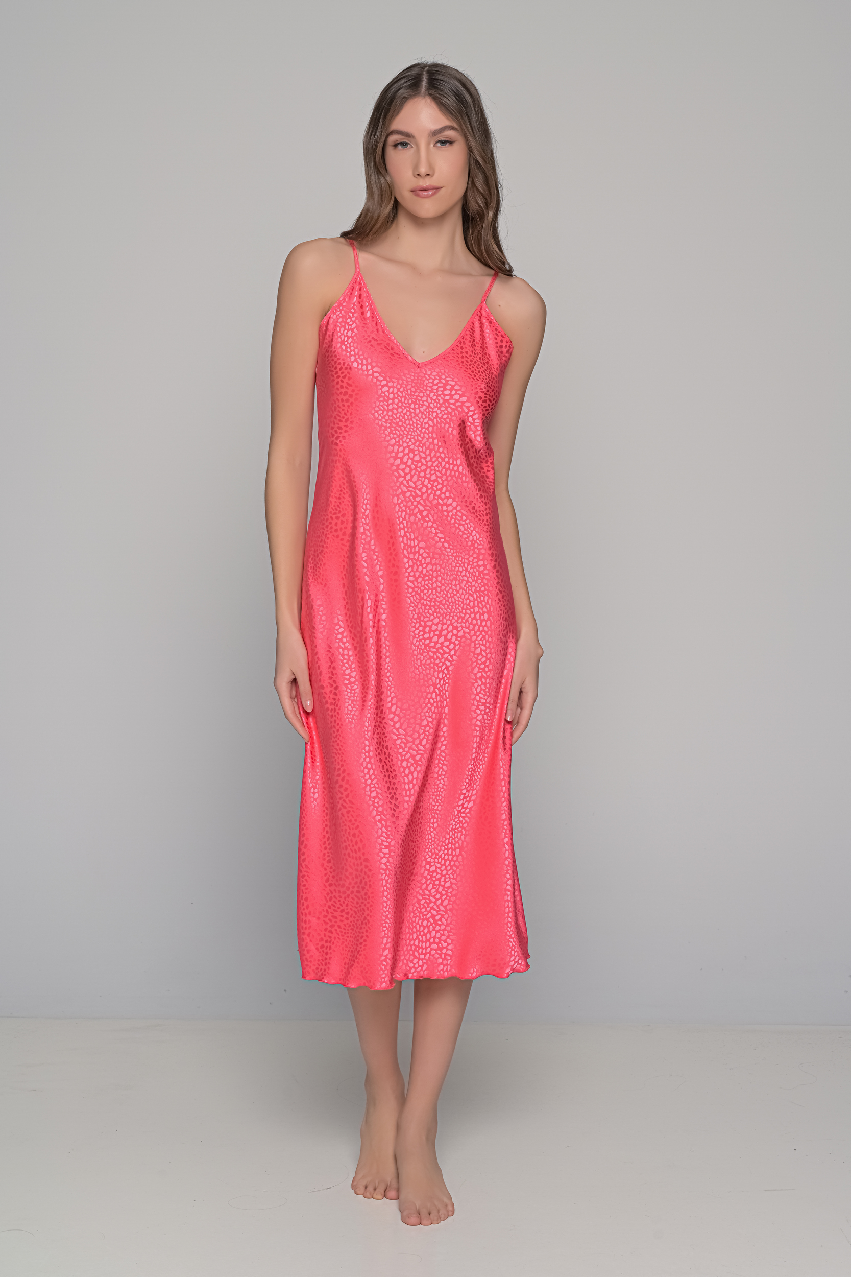 Midi Σατέν Slip Dress ΔΩΡΟ το String   Καρπουζί Milena By Paris 003434-Καρπουζί