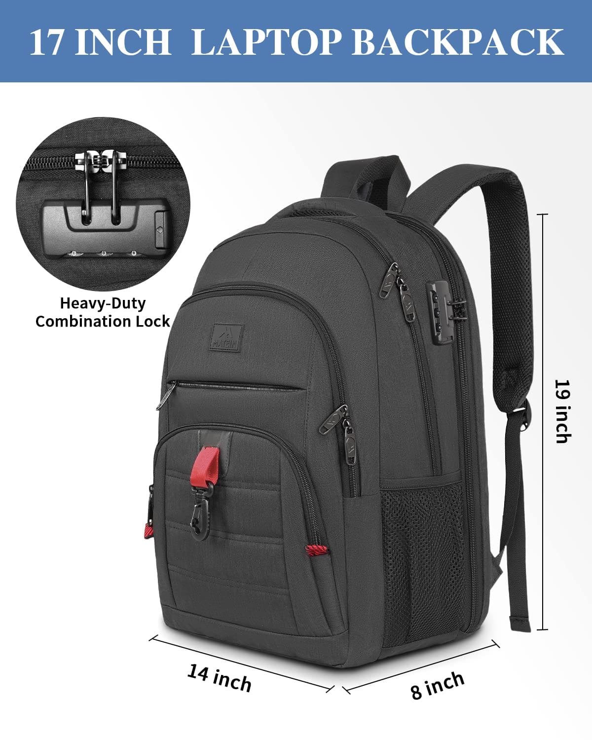 Σακίδιο πλάτης 30L Laptop 17,3” Matein 1425 μαύρο