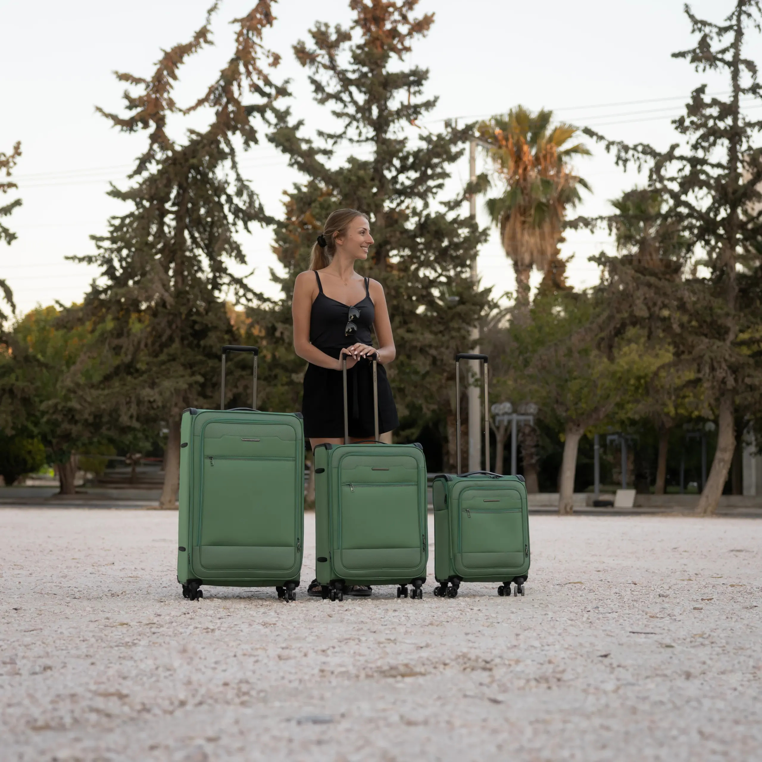 Βαλίτσες Υφασμάτινες σετ τριάδα Newcom N1510 green