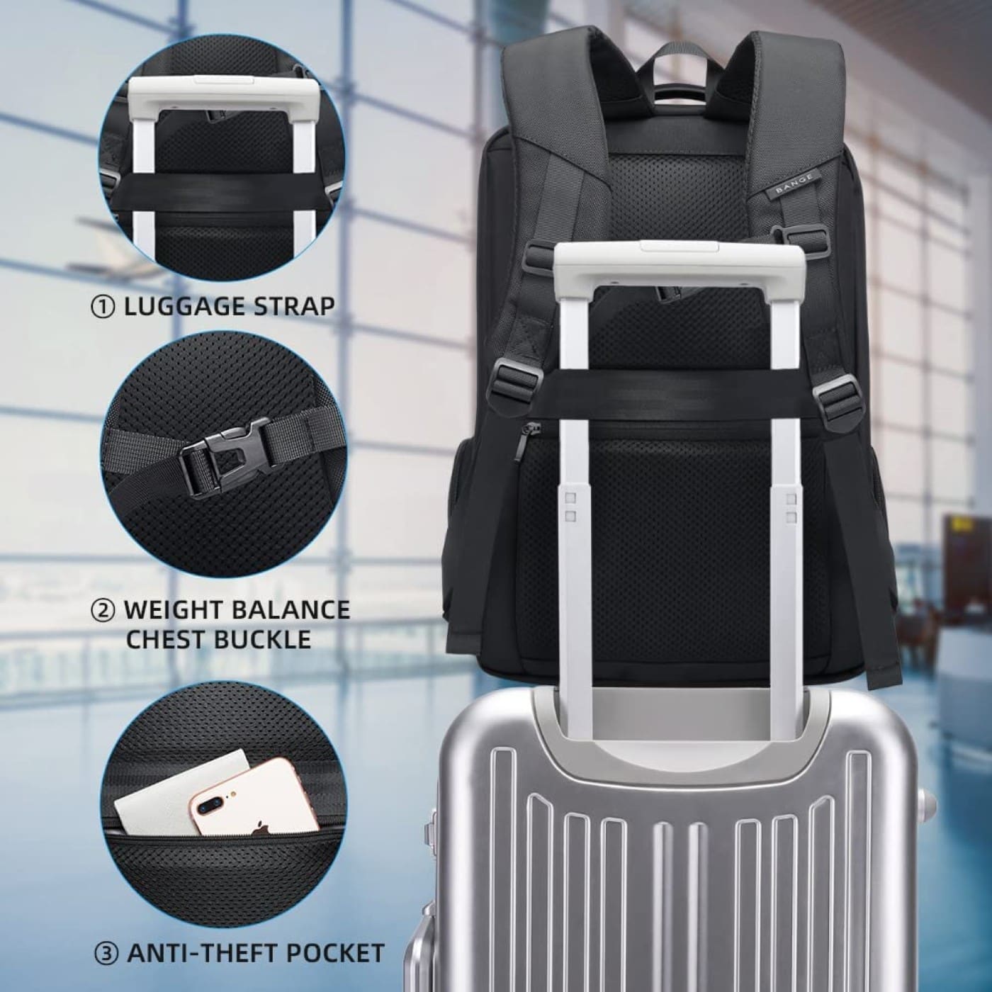 Σακίδιο πλάτης Bange 35L Laptop 15,6'' Weekender Hand-On 2603 μαύρο