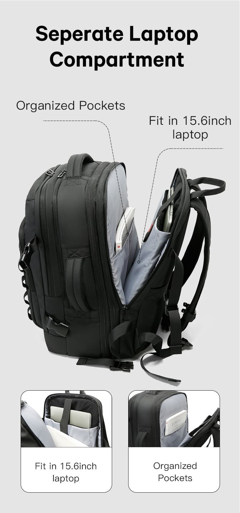 Σακίδιο Ταξιδιού Cabin Size 40L Laptop 17,3” Bange 3055 μαύρο