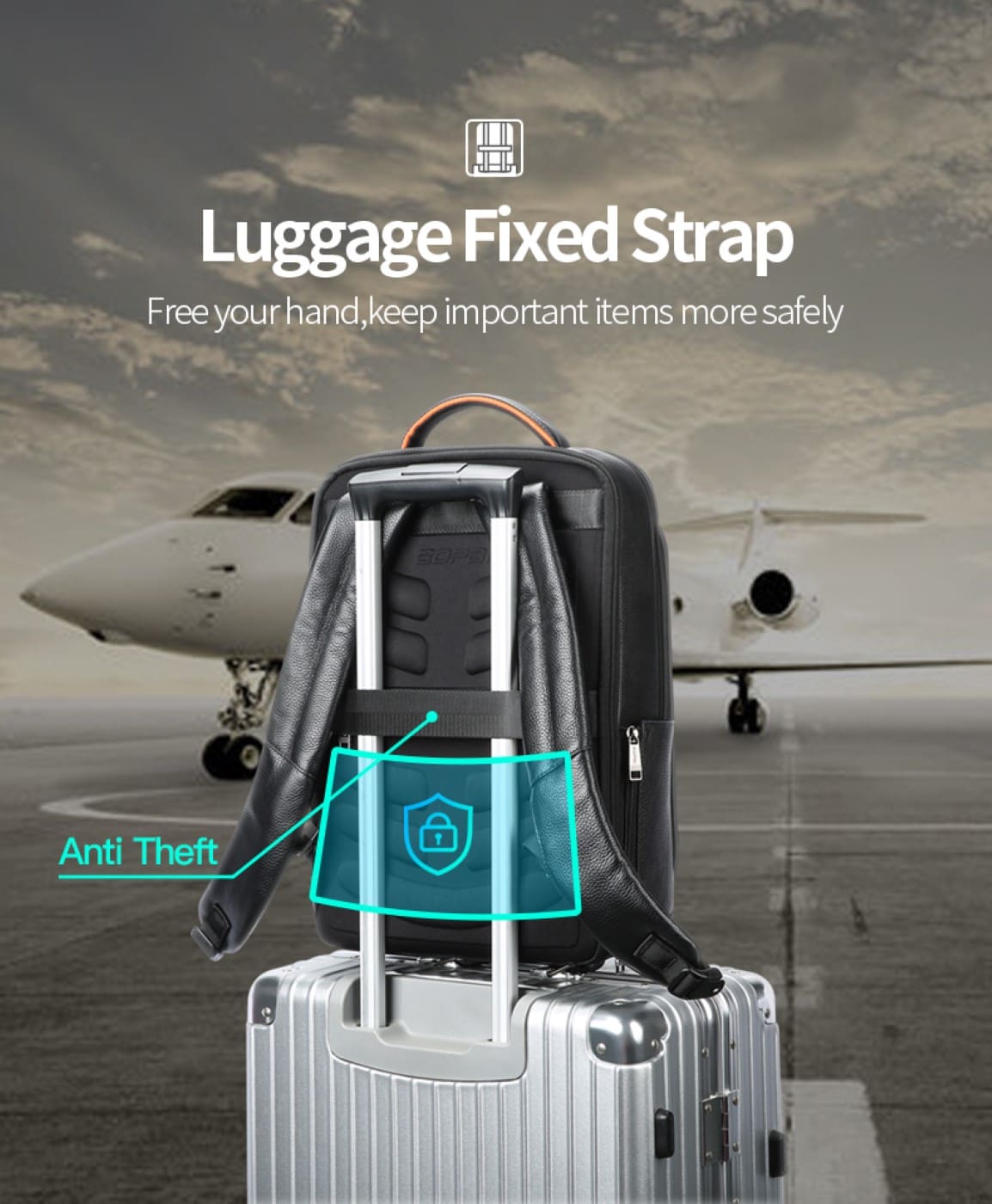 Δερμάτινο Σακίδιο πλάτης Αντικλεπτικό 24L Laptop 15,6” Bopai 61-120761 μαύρο