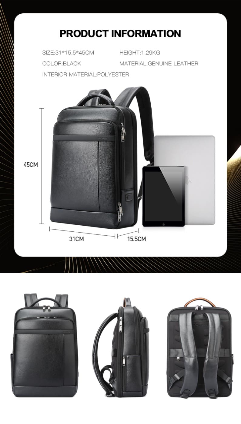 Δερμάτινο Σακίδιο πλάτης Αντικλεπτικό 24L Laptop 15,6” Bopai 61-120761 μαύρο