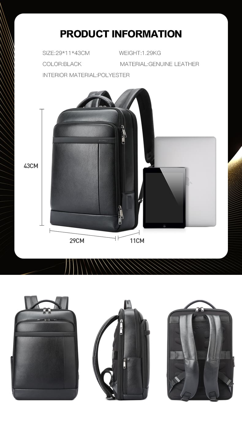Δερμάτινο Σακίδιο πλάτης Αντικλεπτικό 24L Laptop 15,6” Bopai 61-120761 μαύρο