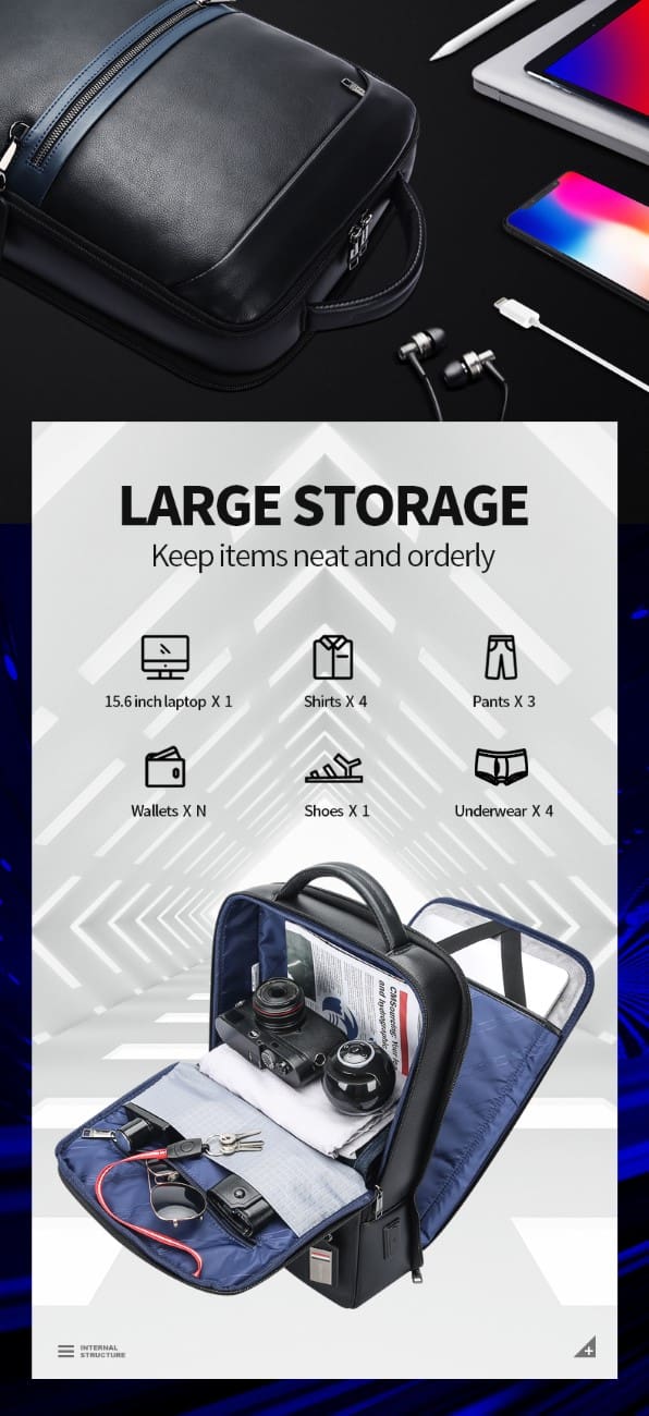 Δερμάτινο Σακίδιο πλάτης 24L Laptop 15,6” Bopai 61-122101 μαύρο