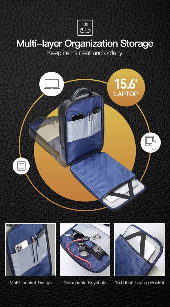 Δερμάτινο Σακίδιο πλάτης 24L Laptop 15,6” Bopai 61-122101 μαύρο