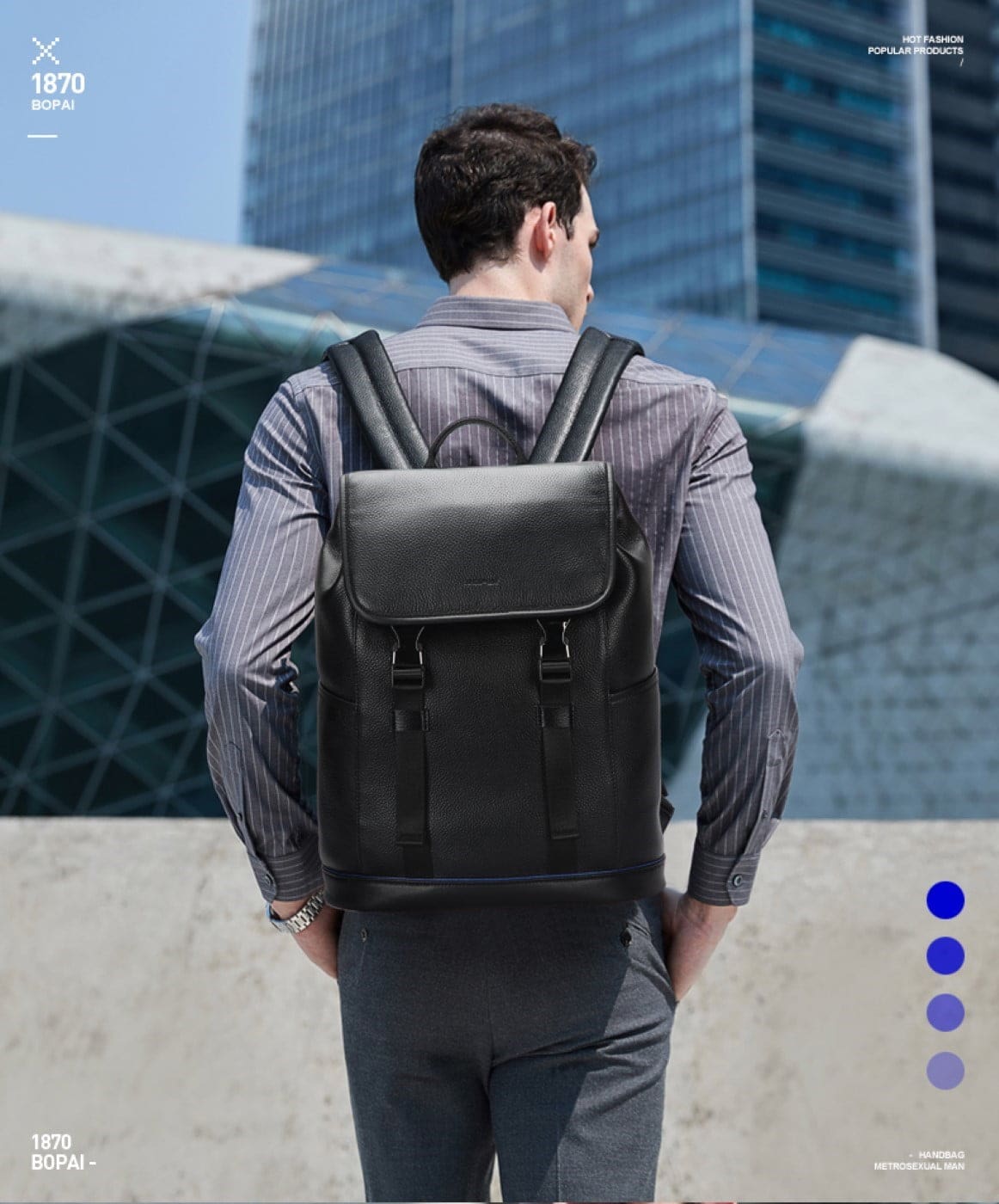 Δερμάτινο Σακίδιο πλάτης 24L 15,6” Bopai 61-123391 μαύρο
