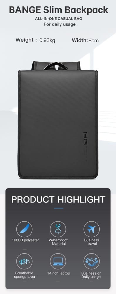 Σακίδιο πλάτης 11L Laptop 14” Bange 7252 μαύρο