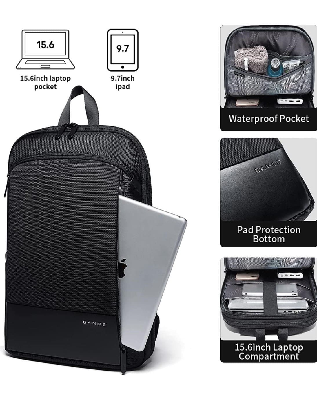 Σακίδιο πλάτης 20L Laptop 15,6” Bange 77115 μαύρο