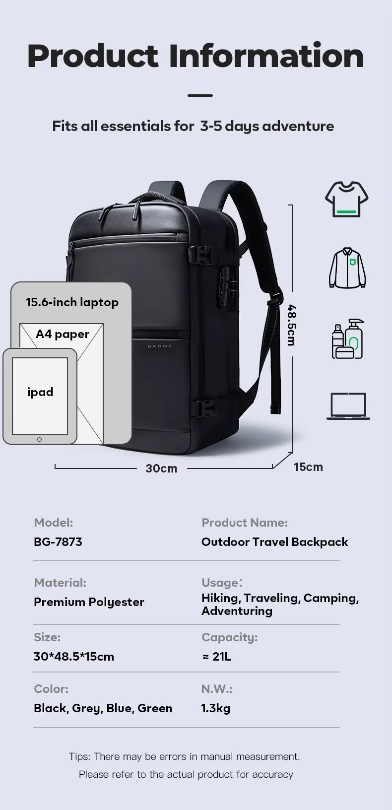Σακίδιο πλάτης 35L Laptop 15,6” Bange 7873 μαύρο