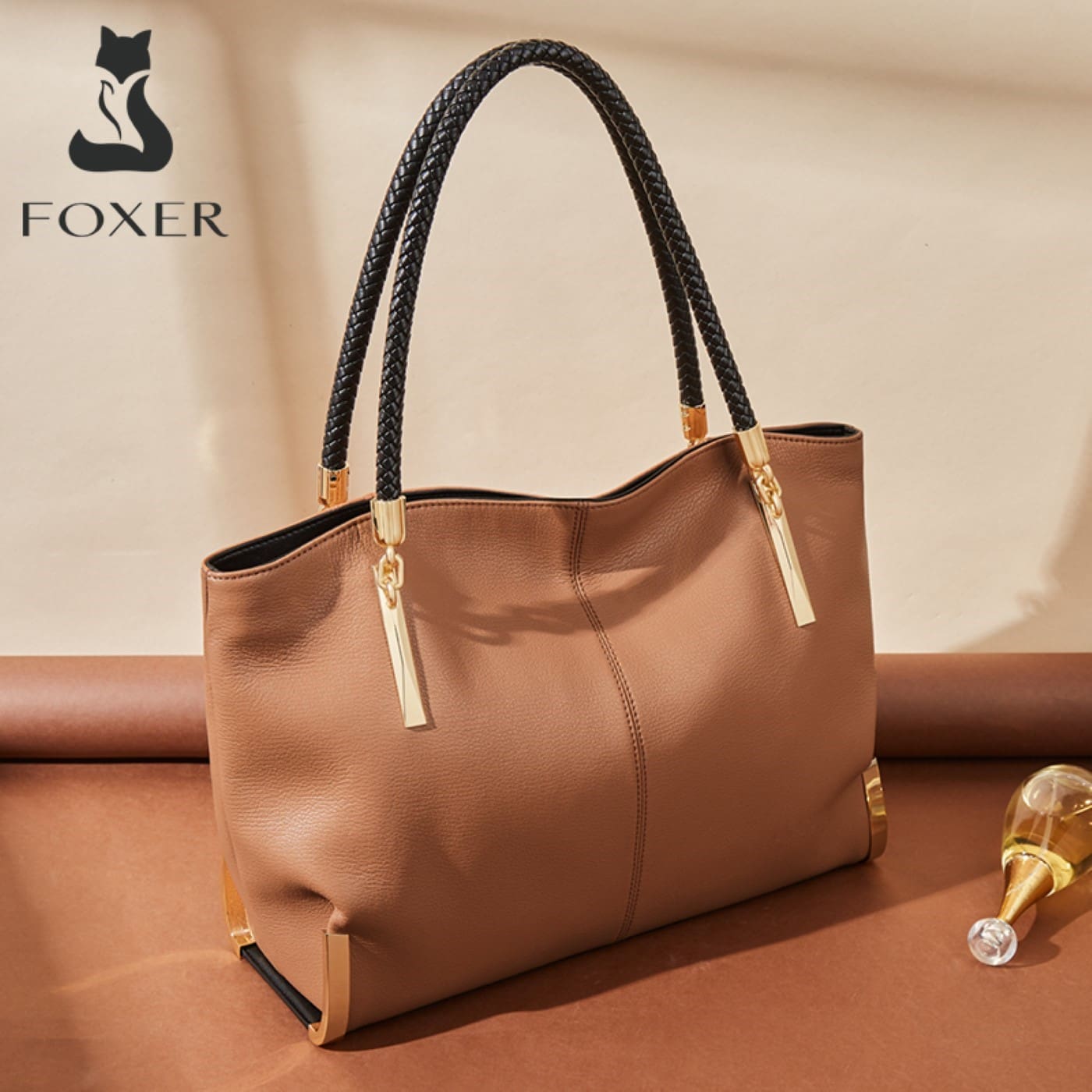 Δερμάτινη Γυναικεία Τσάντα Shopper 'Ωμου Foxer 938032F καφέ