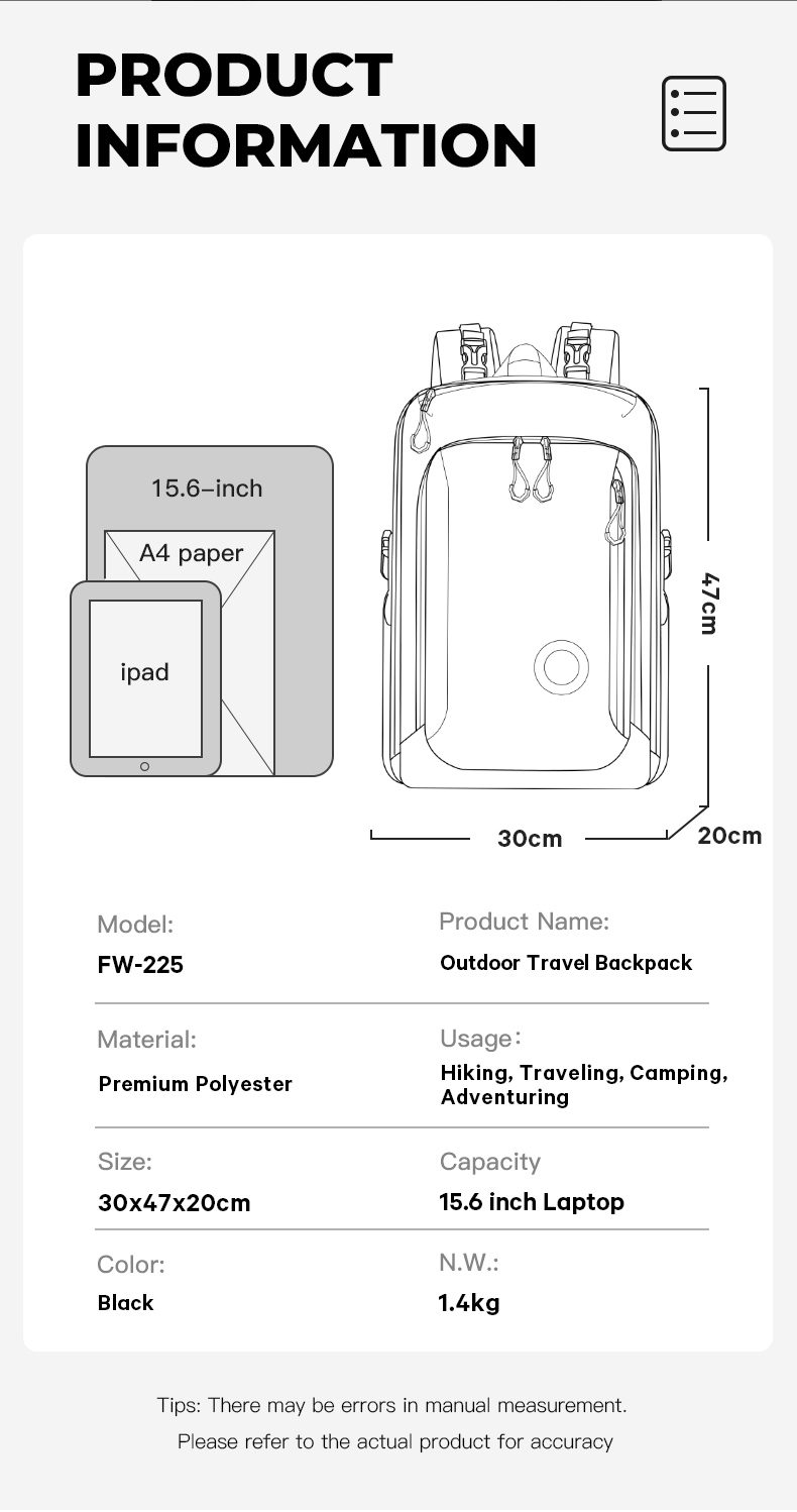 Σακίδιο Πλάτης 30L Laptop 15,6” Bange FW225 μαύρο