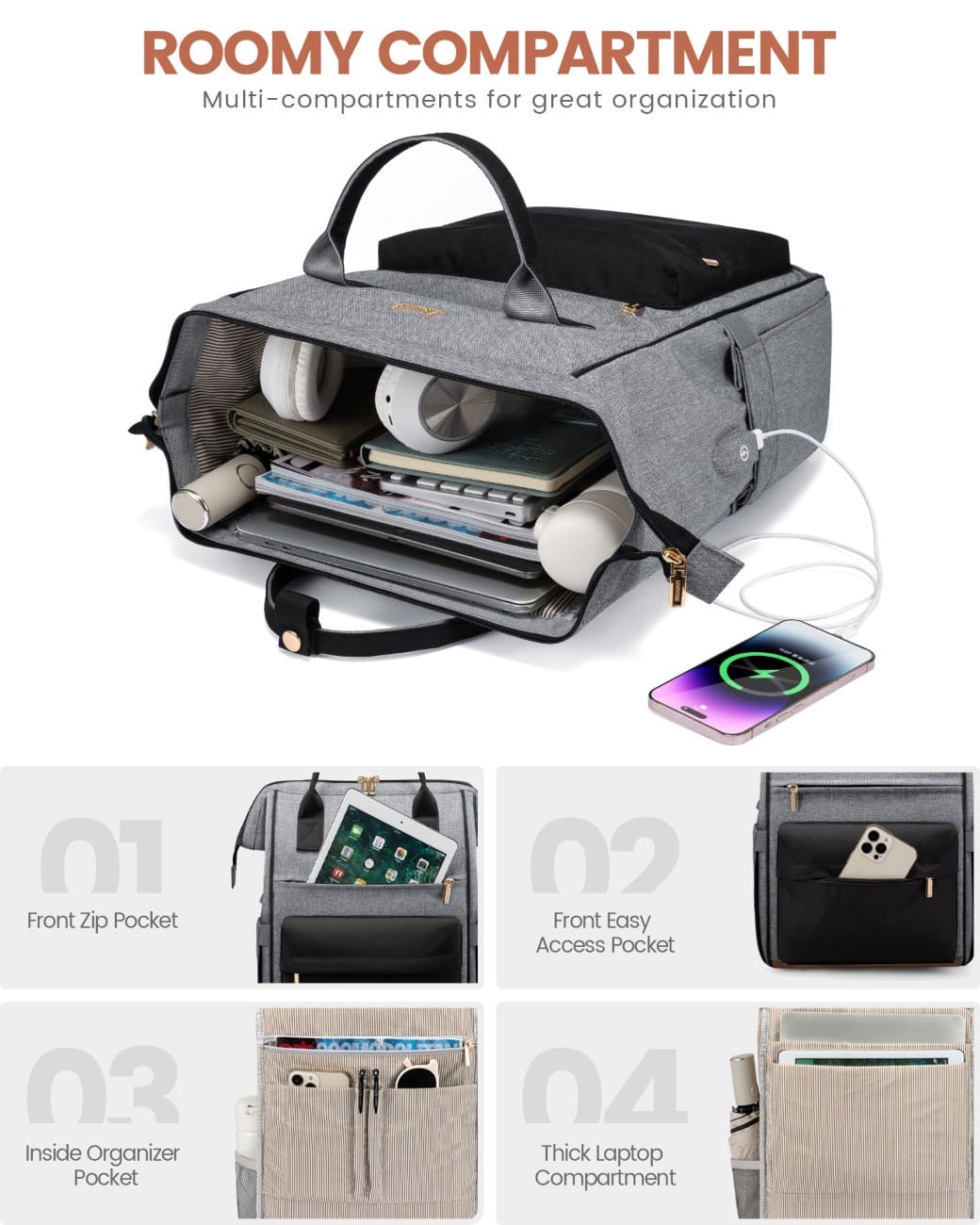 Γυναικείο Σακίδιο με USB Lovevook 15,6'' MB2146 gray/black