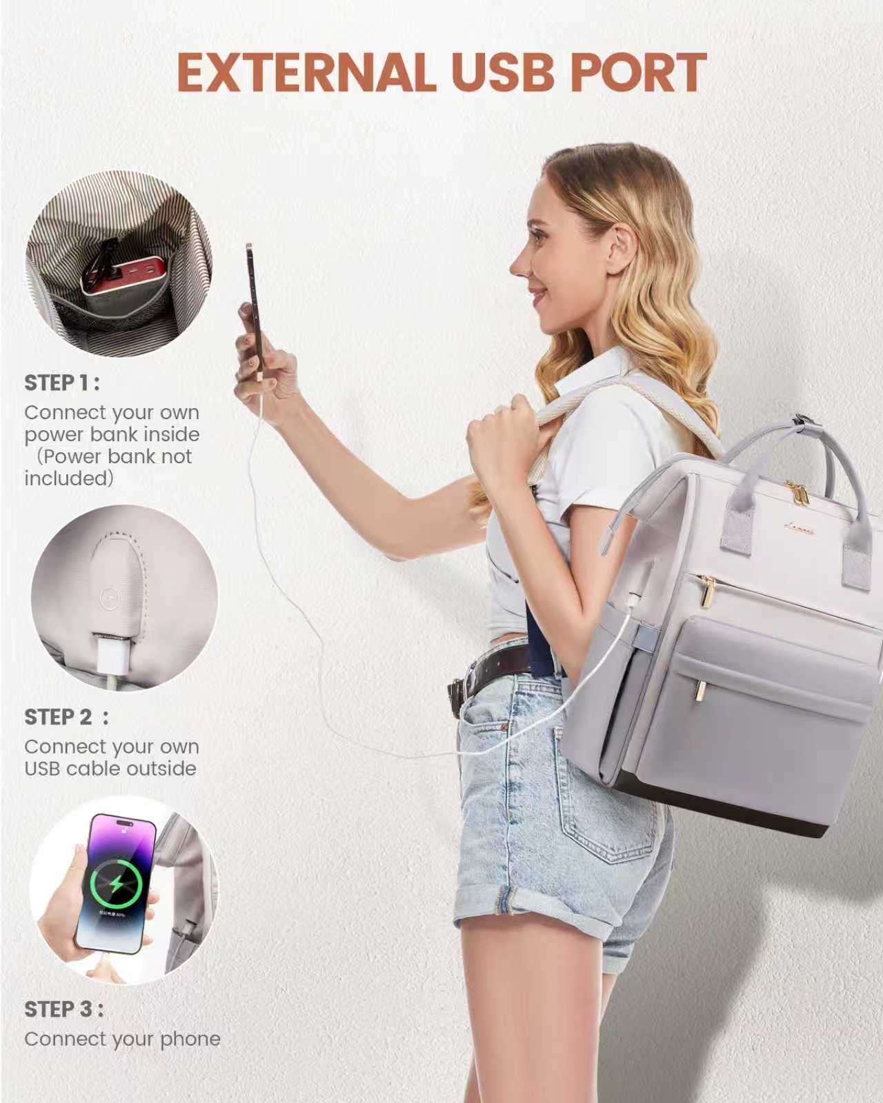 Γυναικείο Σακίδιο με USB Lovevook 15,6'' MB2146 beige/black